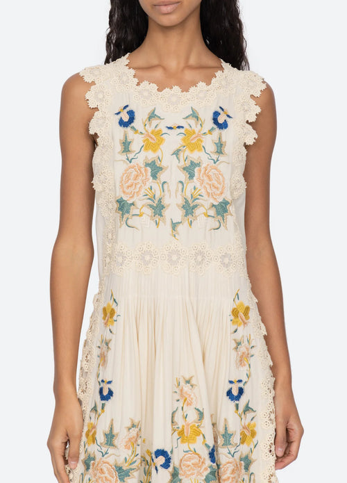 Sea New York Adonna Embroidered Midi Dress in Cream