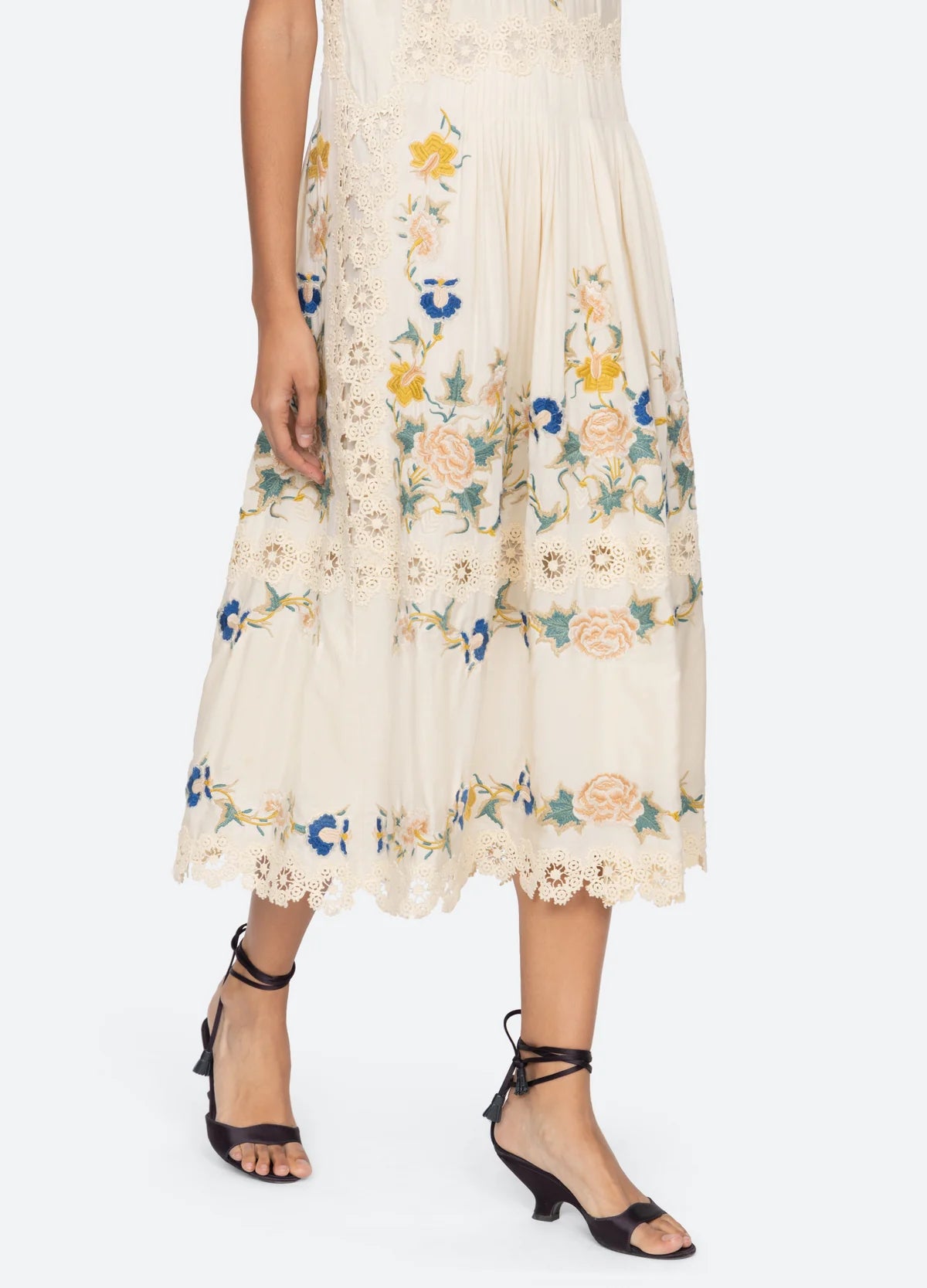 Sea New York Adonna Embroidered Midi Dress in Cream