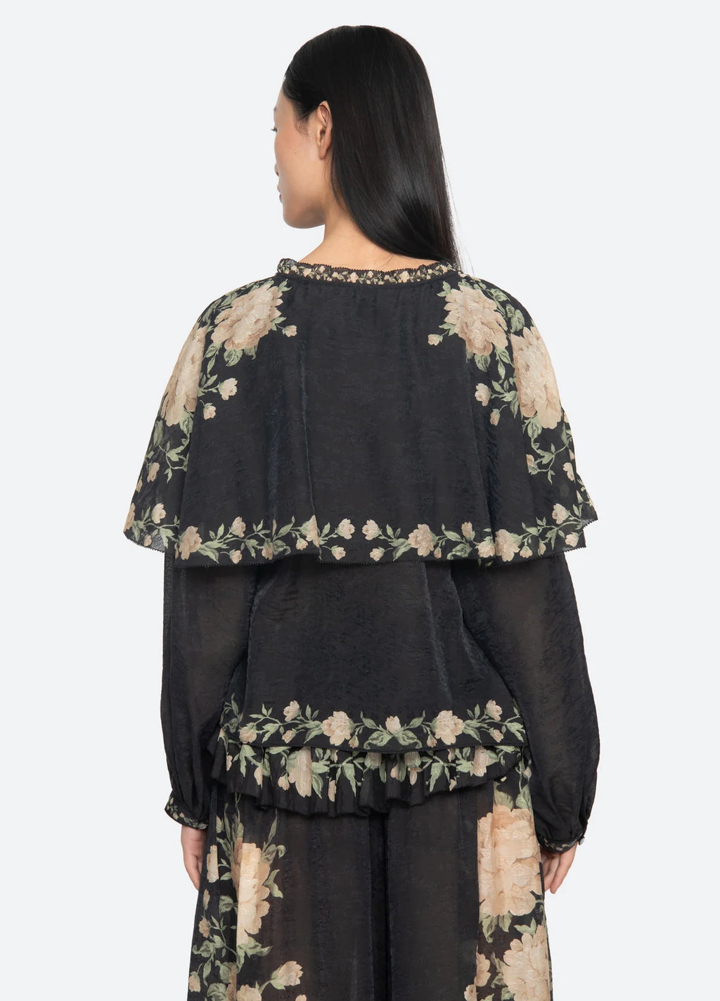 Sea New York Christina Cape Blouse in Black