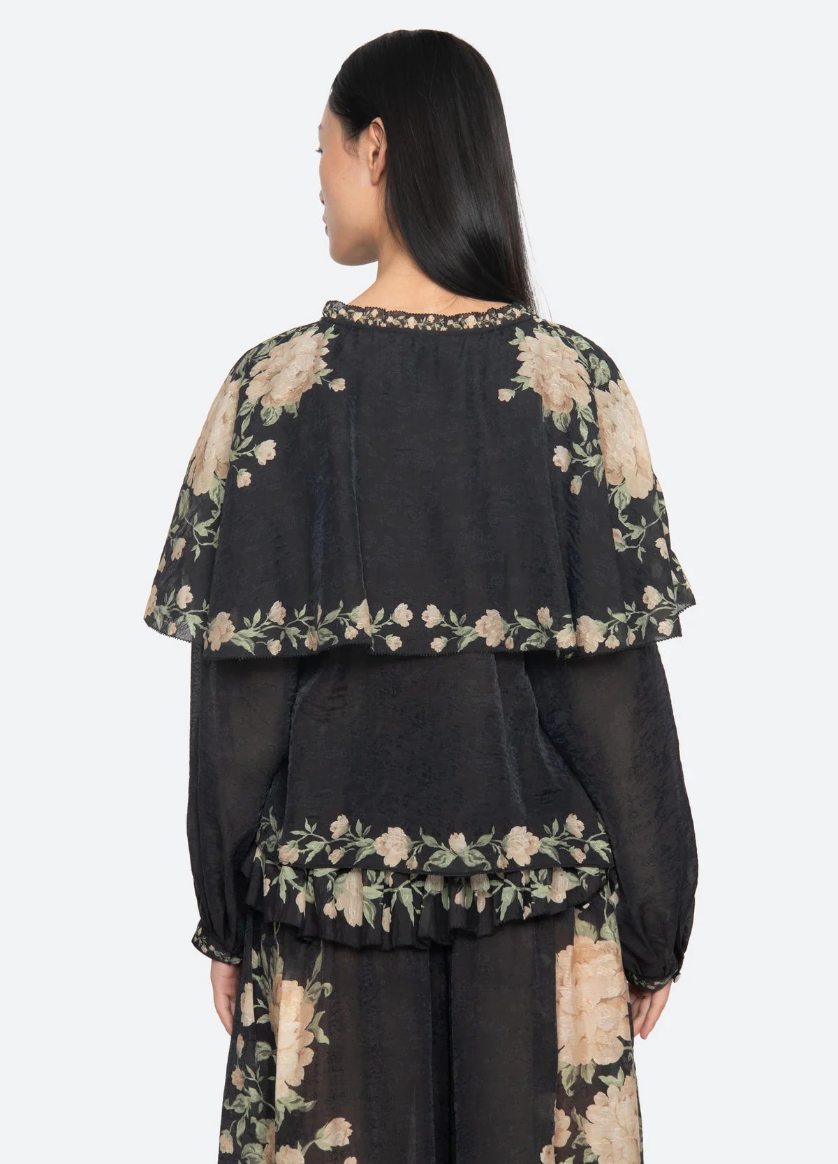 Sea New York Christina Cape Blouse in Black