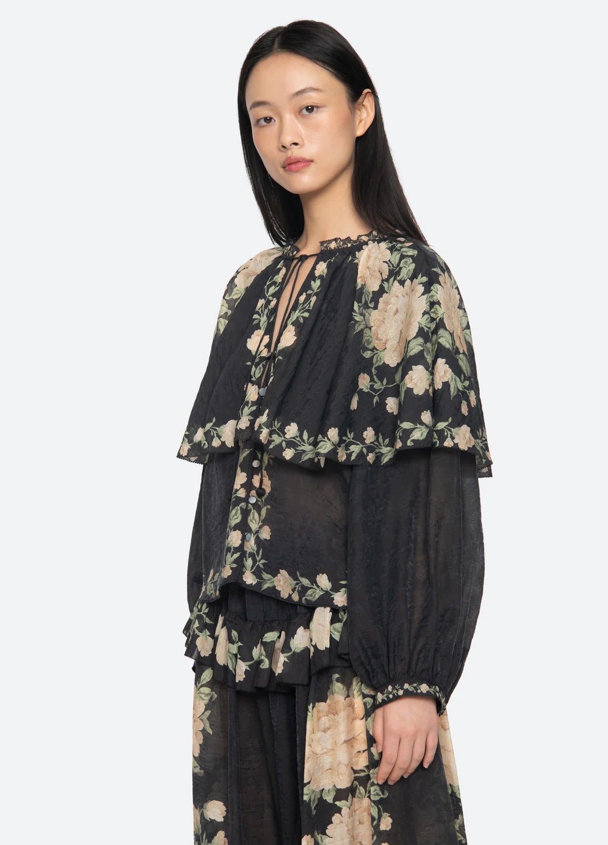 Sea New York Christina Cape Blouse in Black