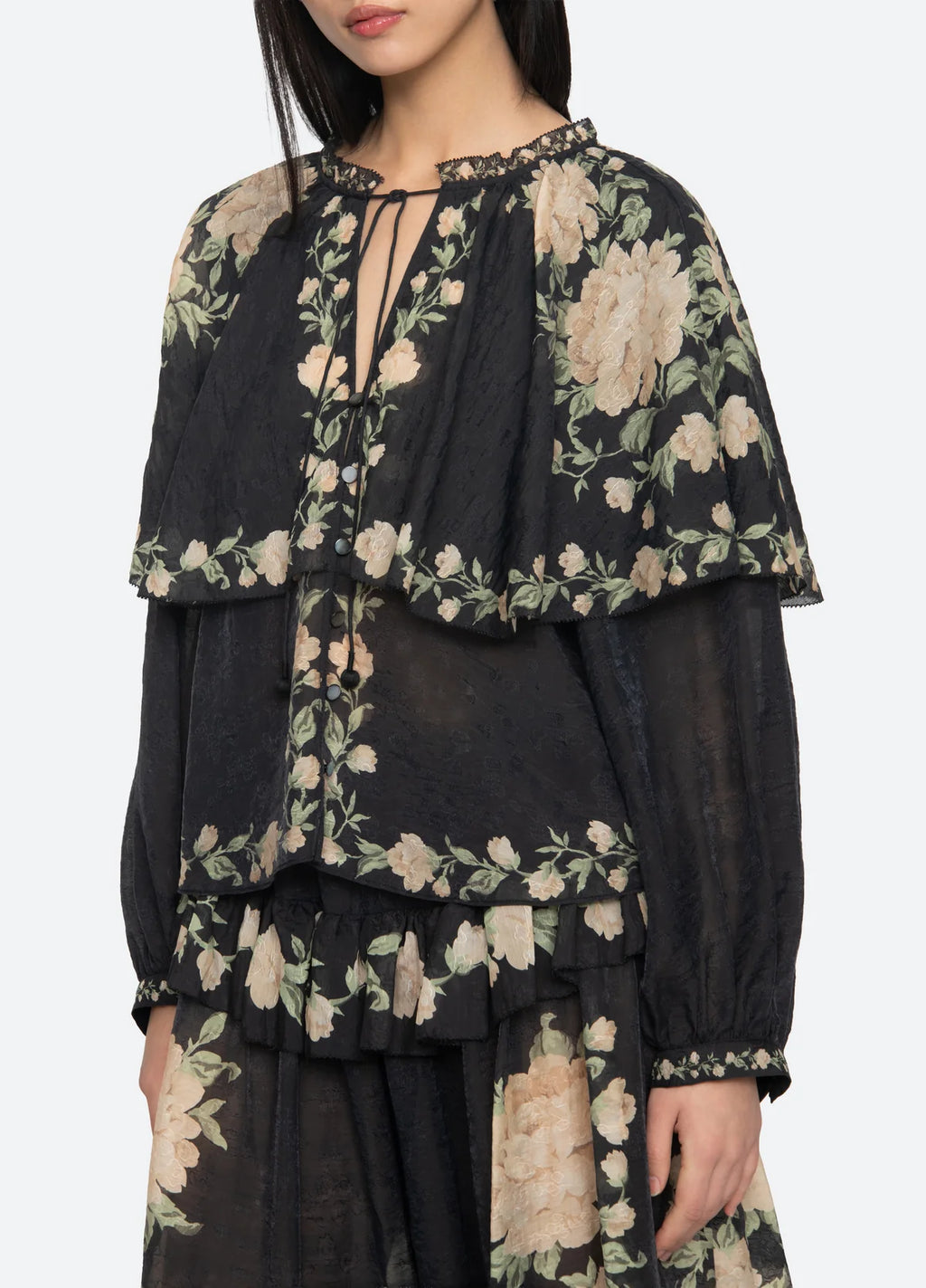 Sea New York Christina Cape Blouse in Black