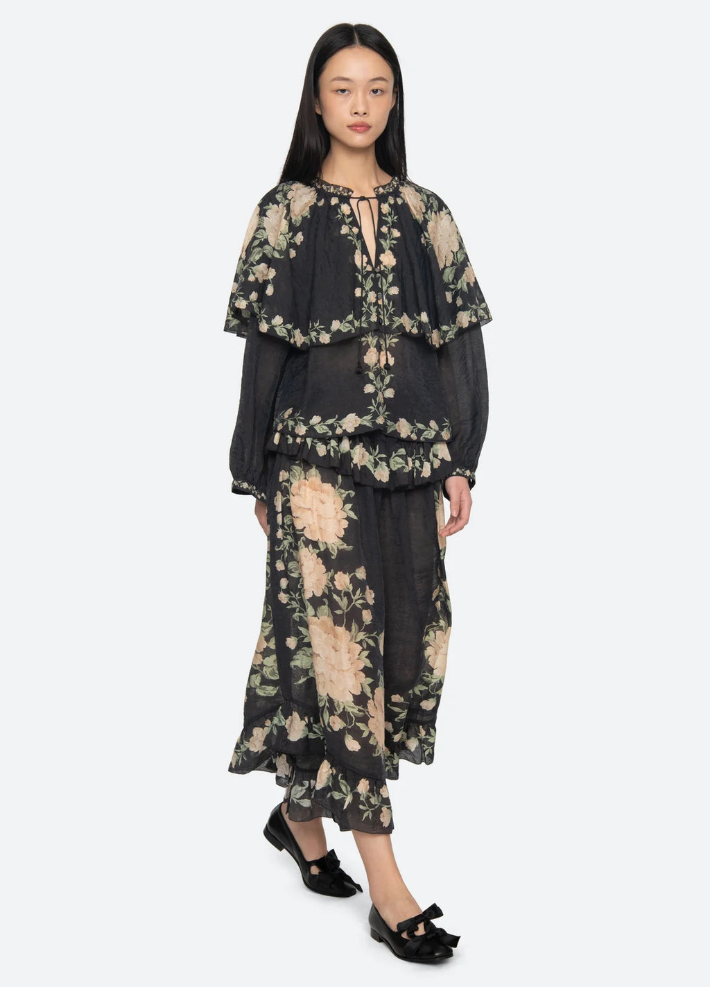 Sea New York Christina Cape Blouse in Black