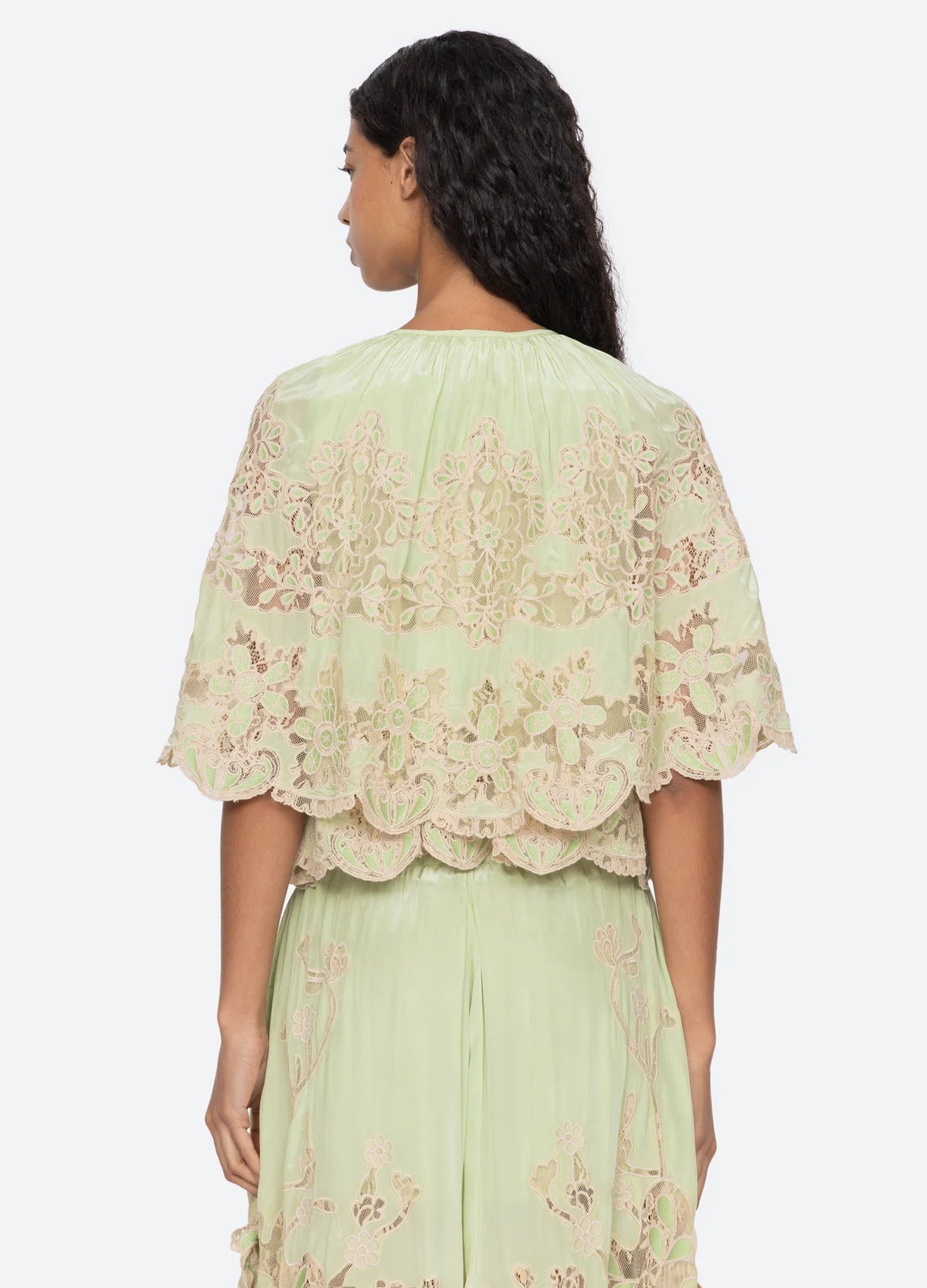Sea New York Gracelyn Lace Embroidered Top in Green
