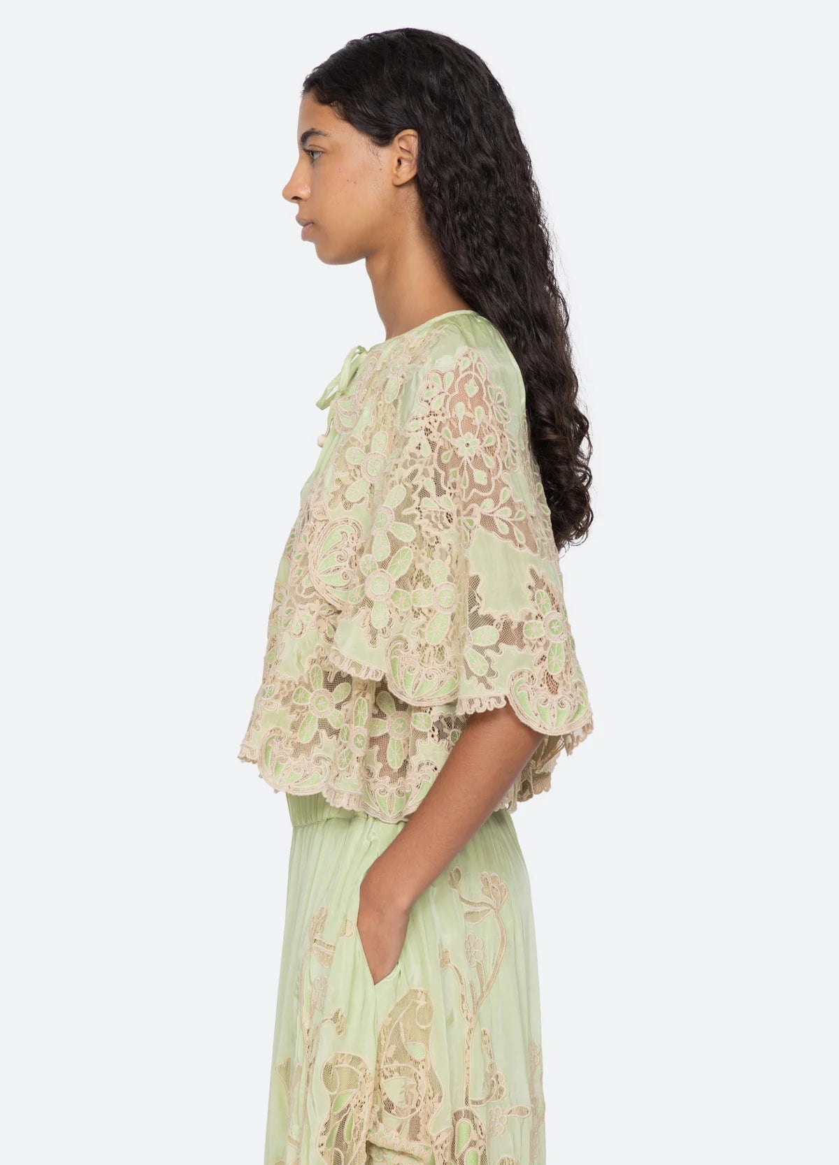 Sea New York Gracelyn Lace Embroidered Top in Green