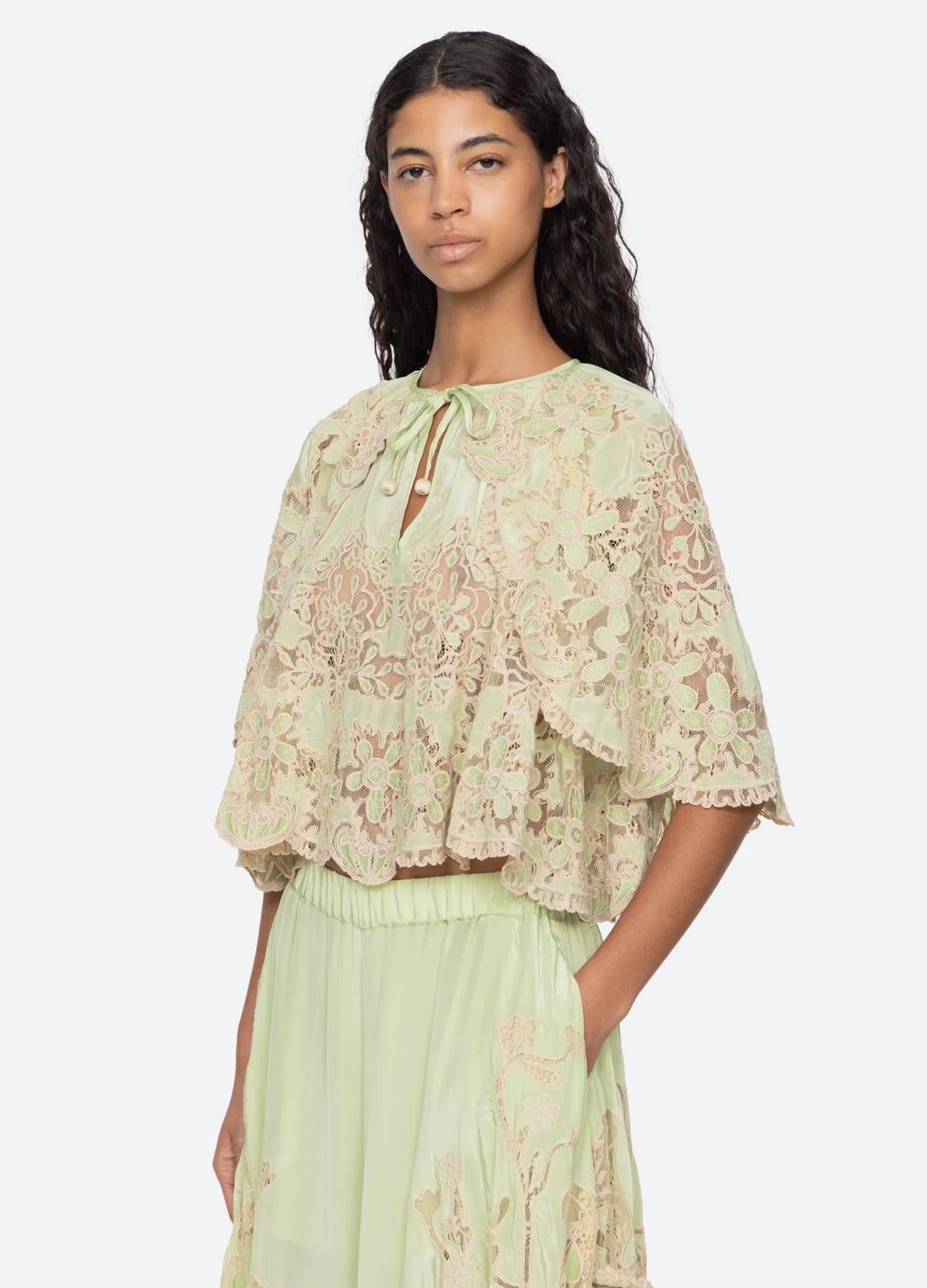 Sea New York Gracelyn Lace Embroidered Top in Green