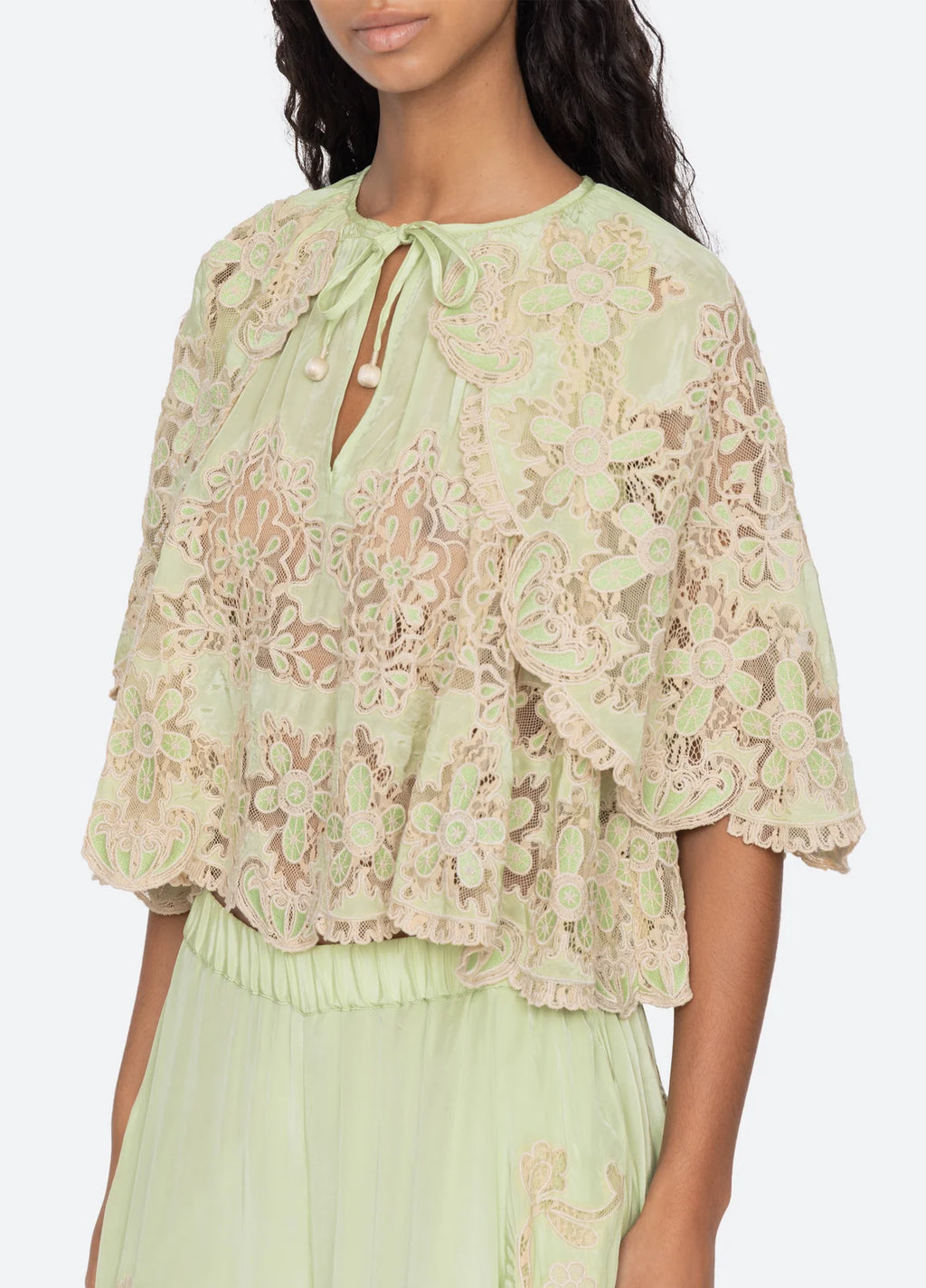 Sea New York Gracelyn Lace Embroidered Top in Green