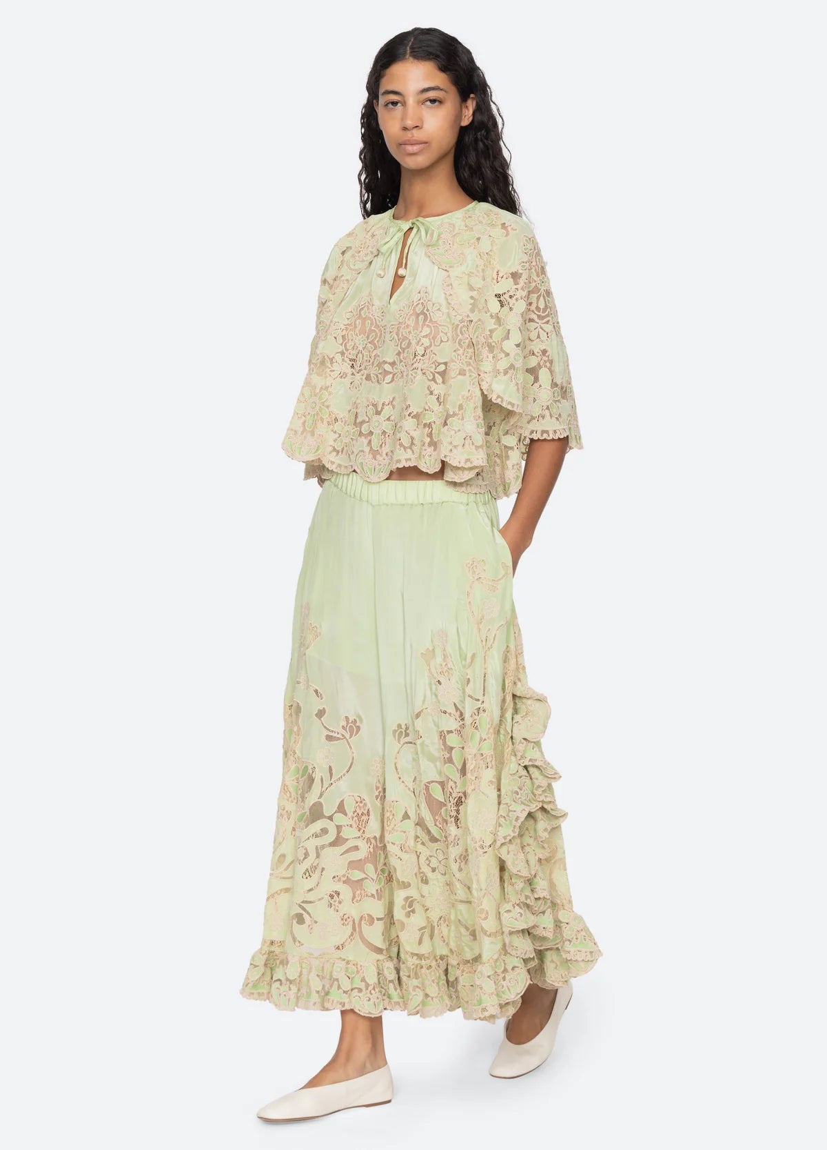 Sea New York Gracelyn Lace Embroidered Top in Green