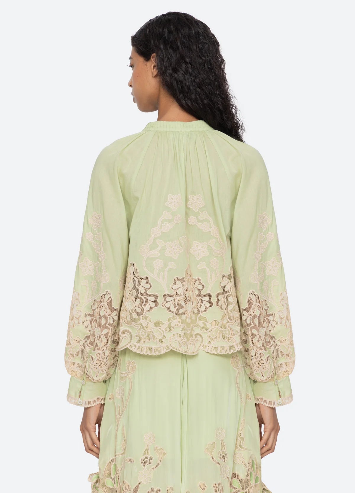 Sea New York Gracelyn Lace Embroidered Top in Green