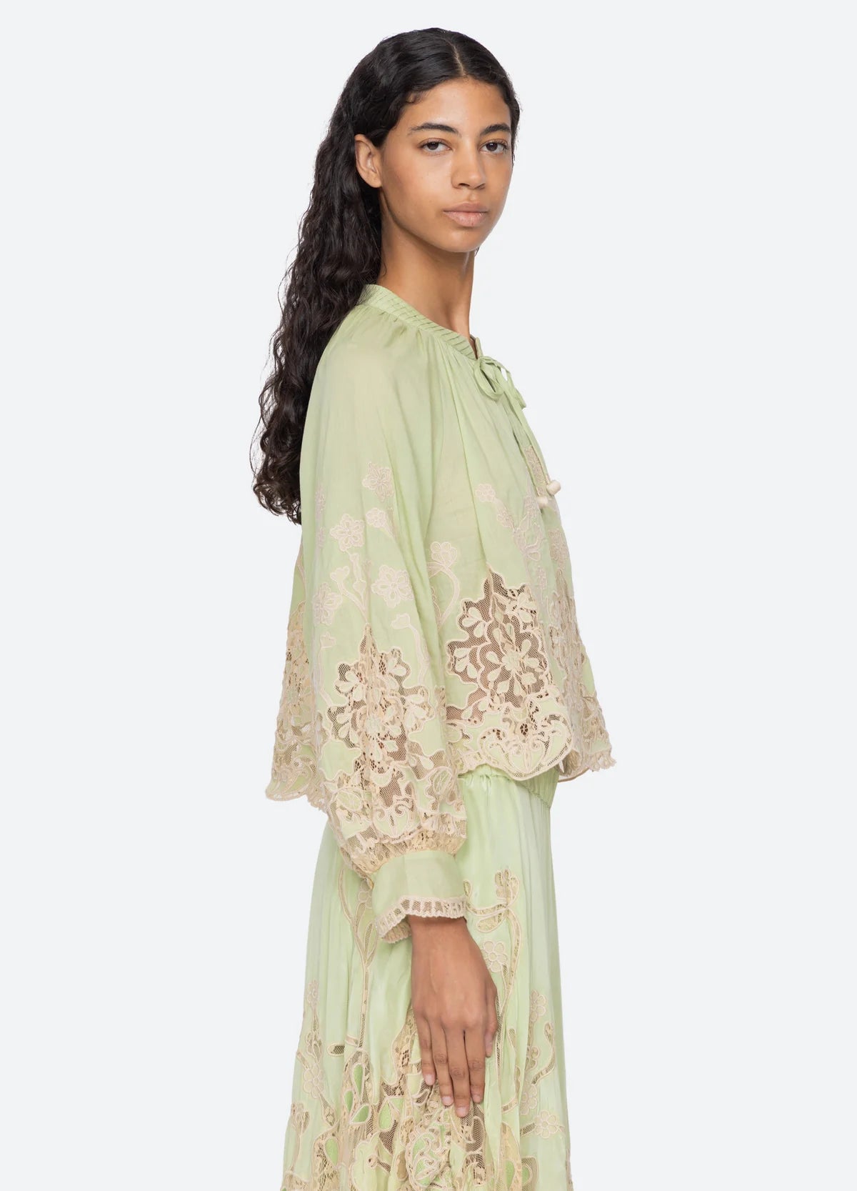 Sea New York Gracelyn Lace Embroidered Top in Green