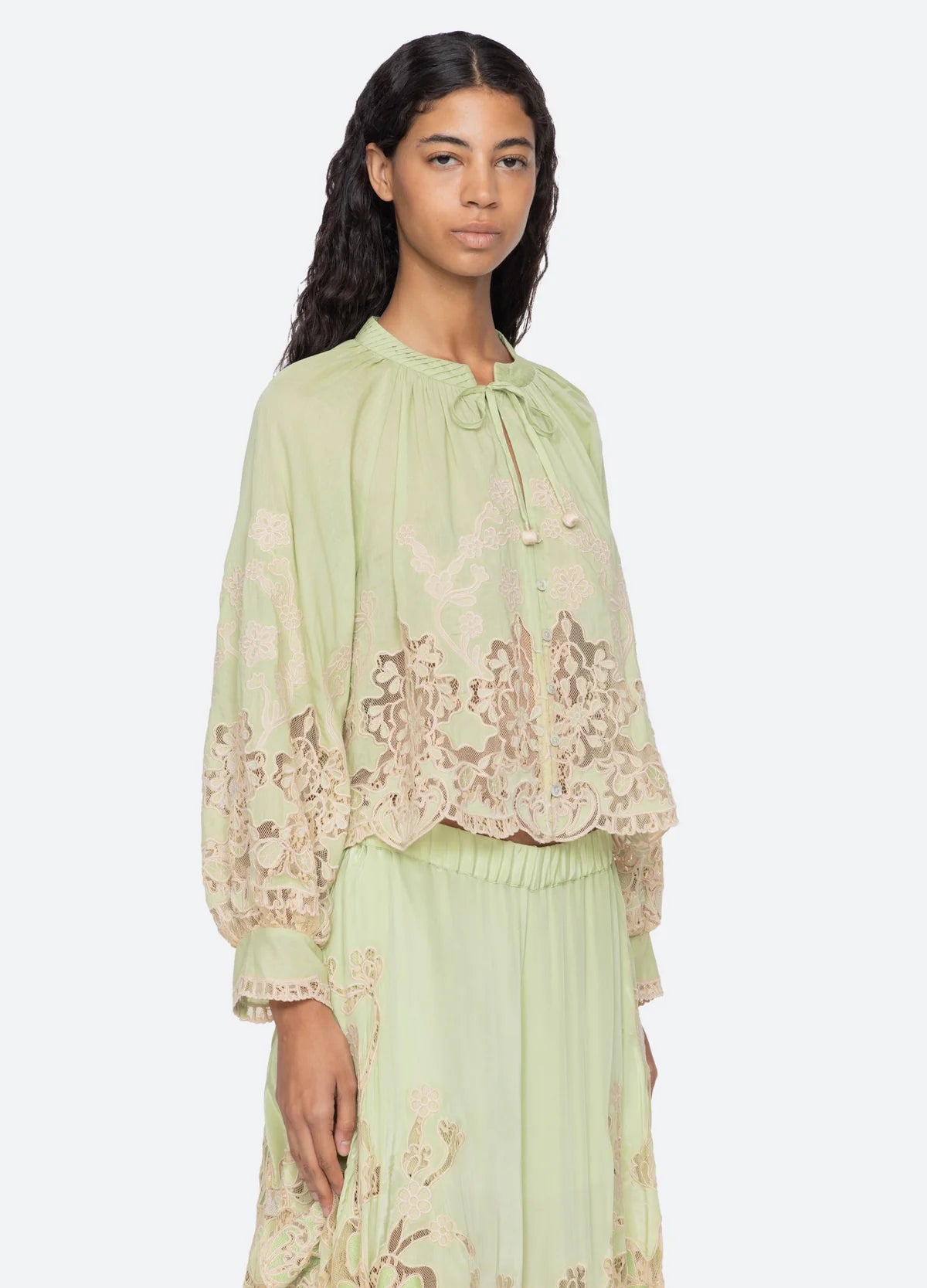 Sea New York Gracelyn Lace Embroidered Top in Green