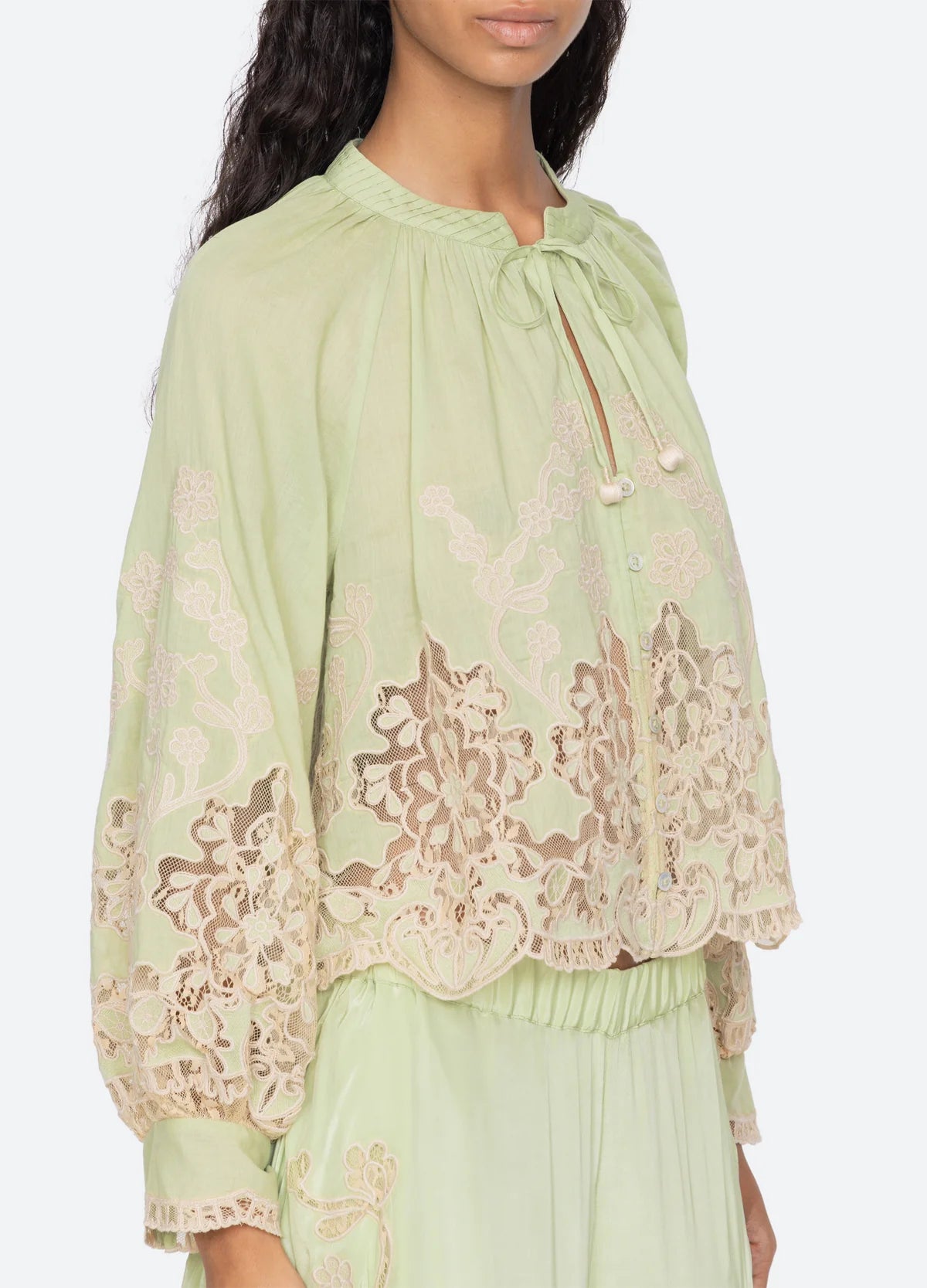 Sea New York Gracelyn Lace Embroidered Top in Green