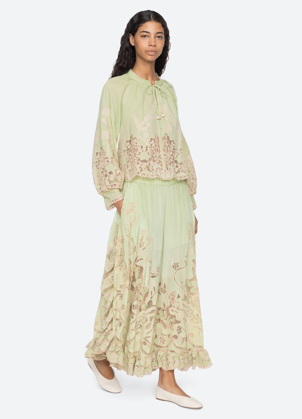 Sea New York Gracelyn Lace Embroidered Top in Green