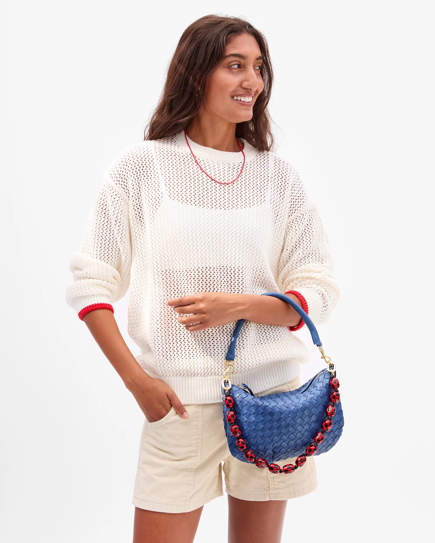 Clare V. Shortie Strap Checker in Black/Red