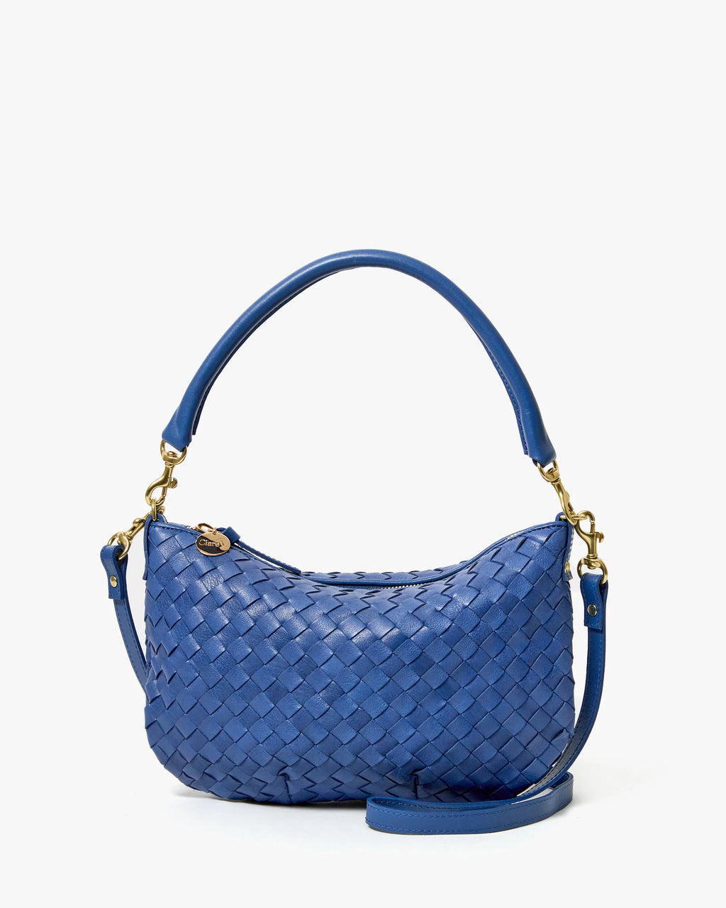 Clare V. Petit Moyen Messenger Woven Diagonal in French Blue