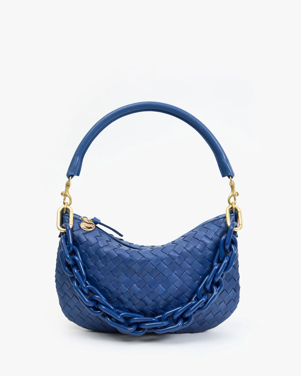 Clare V. Petit Moyen Messenger Woven Diagonal in French Blue