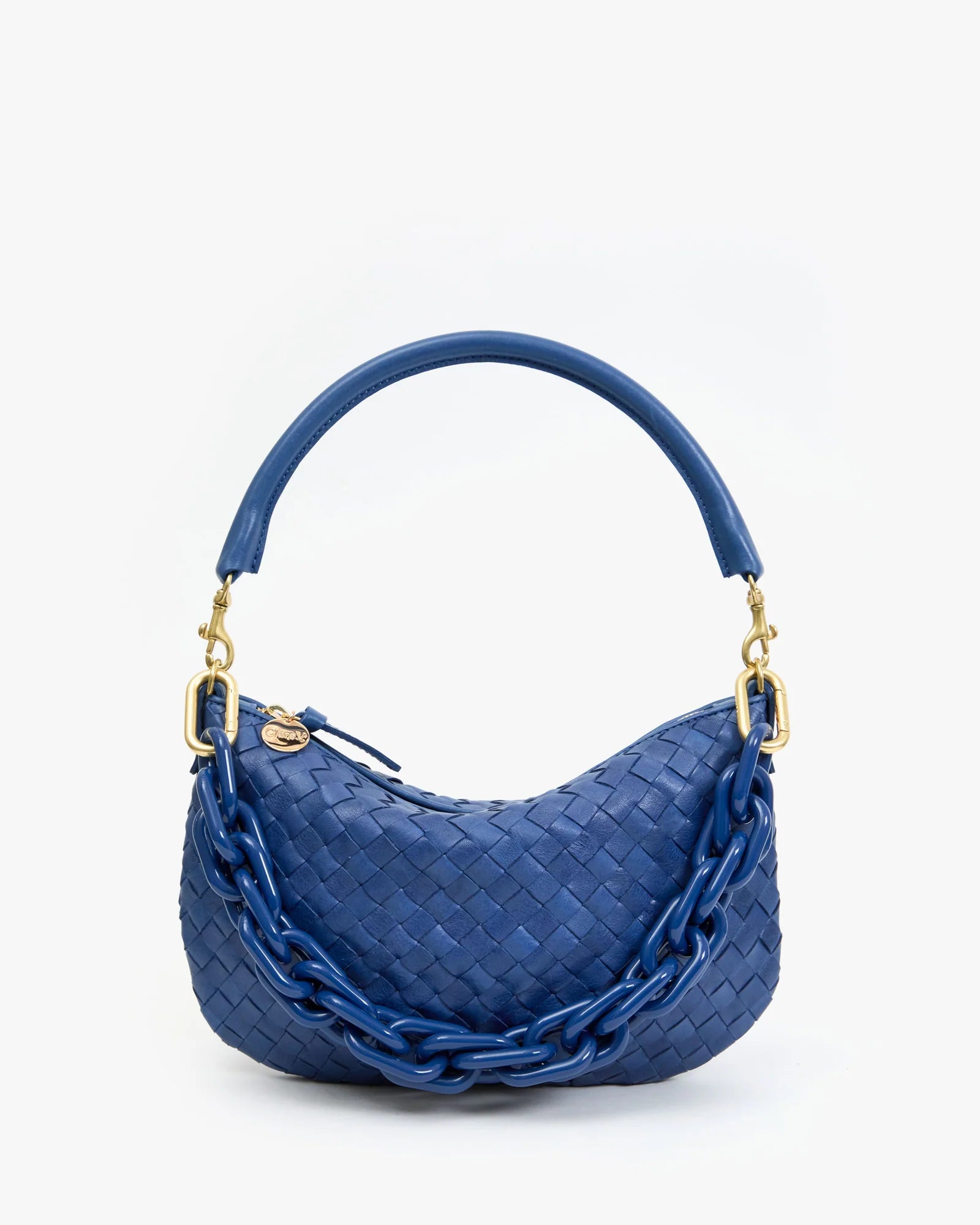 Clare V. Petit Moyen Messenger Woven Diagonal in French Blue