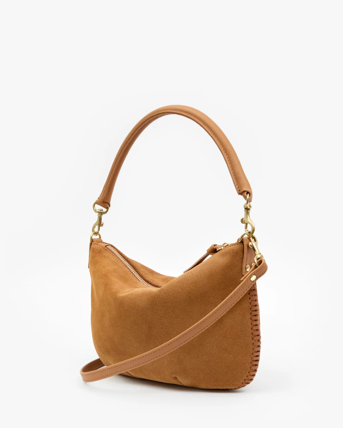 Clare V. Petit Moyen Messenger in Caramel Suede w/ Whipstitch