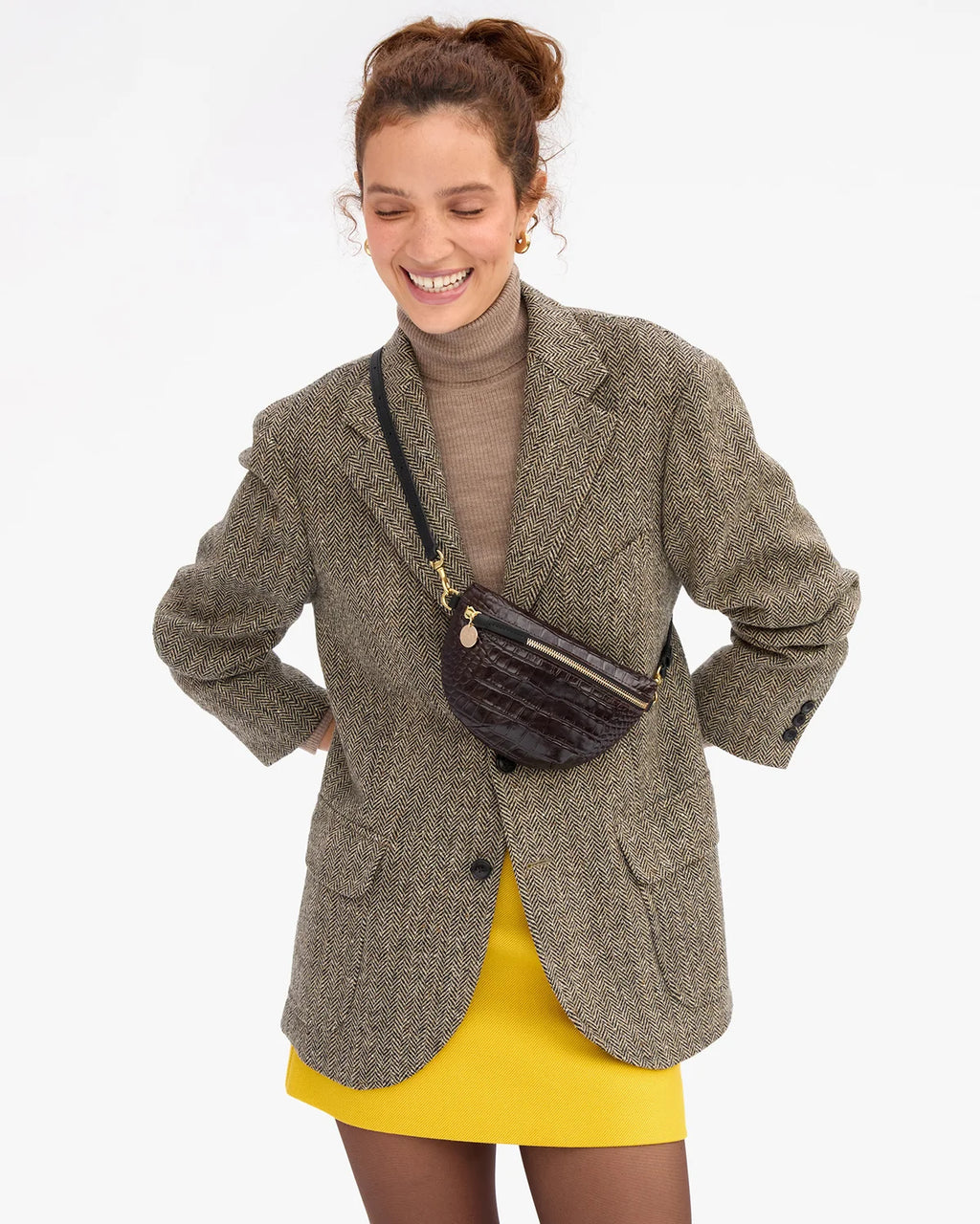 Clare V. Petite Fanny Roma Croco Bag in Mahogany