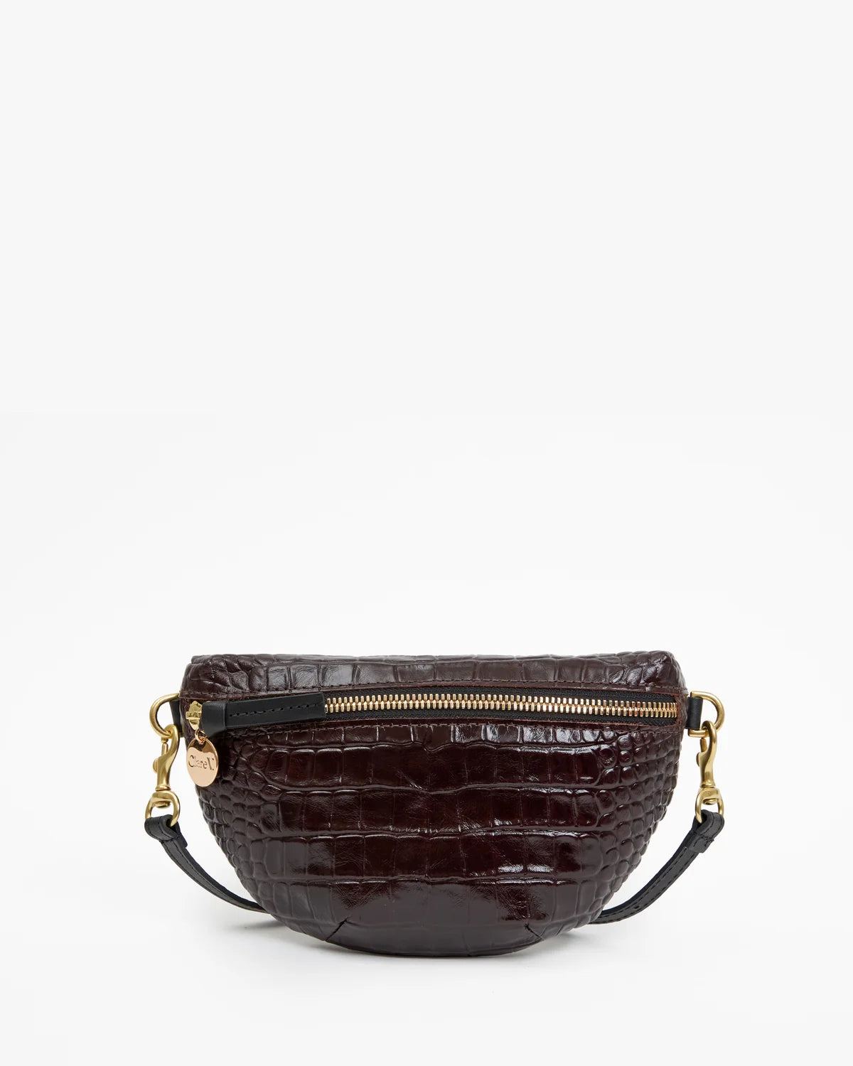 Clare V. Petite Fanny Roma Croco Bag in Mahogany