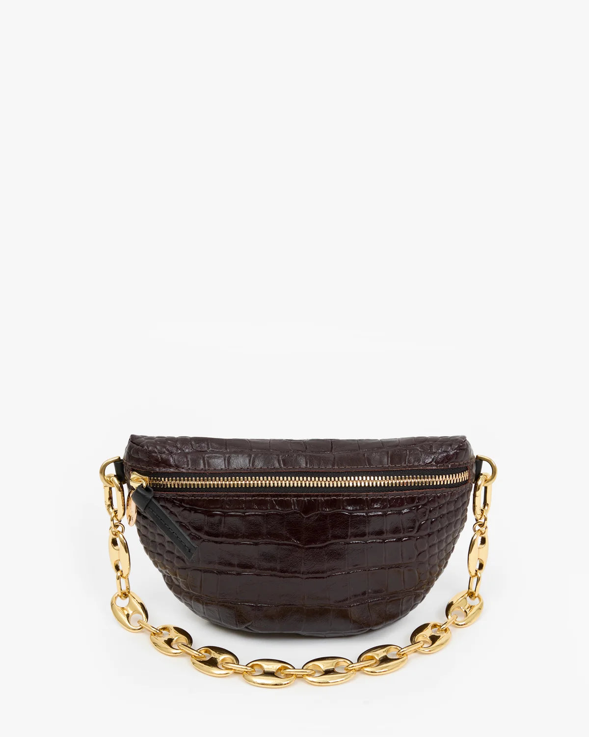 Clare V. Petite Fanny Roma Croco Bag in Mahogany
