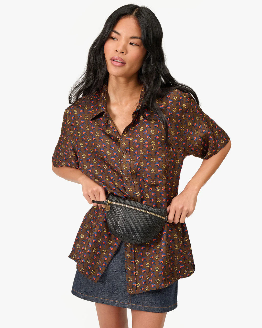 Clare V. Petite Fanny Woven Zig-Zag in Black