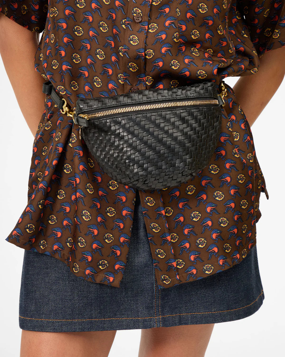 Clare V. Petite Fanny Woven Zig-Zag in Black