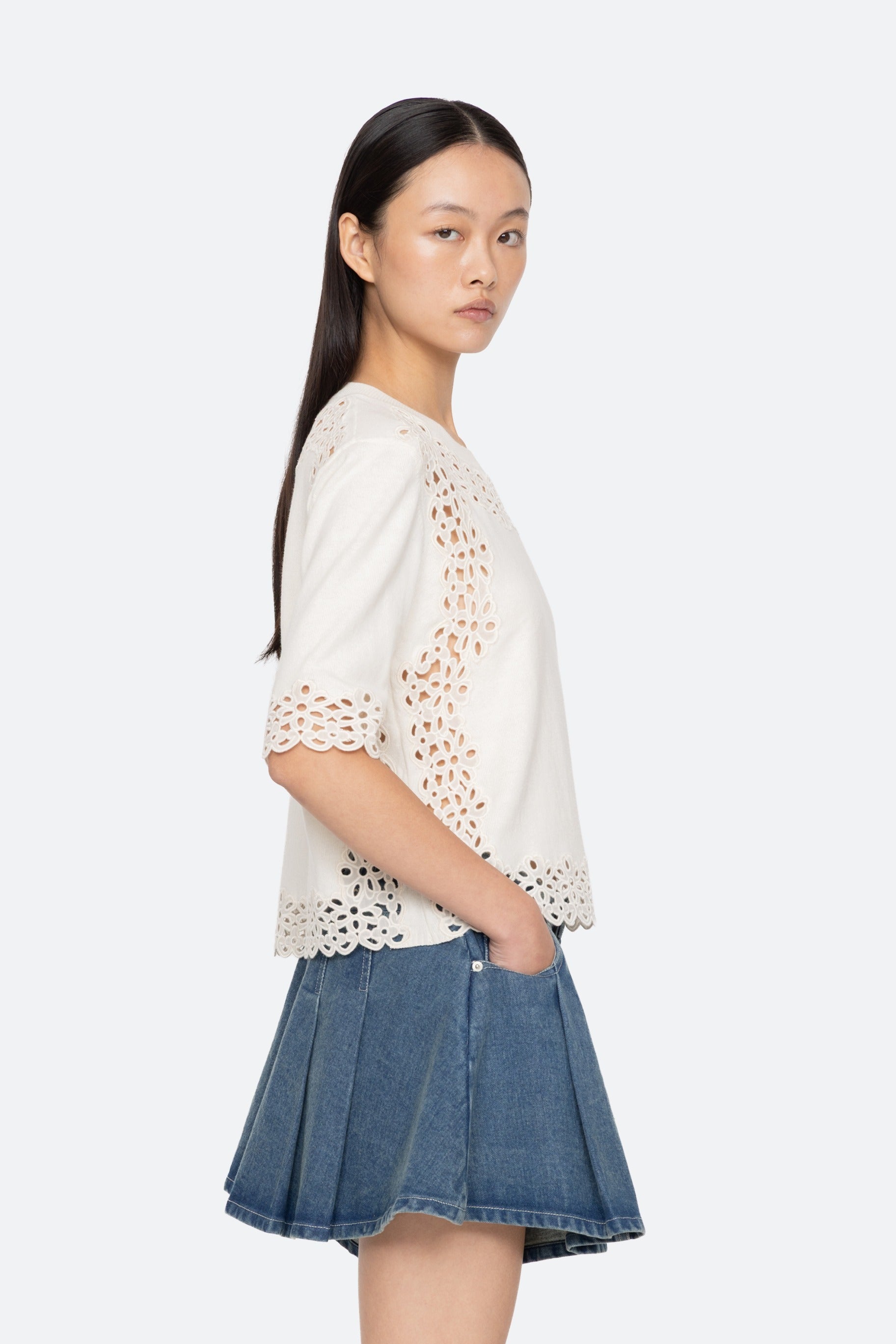 Sea New York Leila Eyelet Short Sleeve Sweater