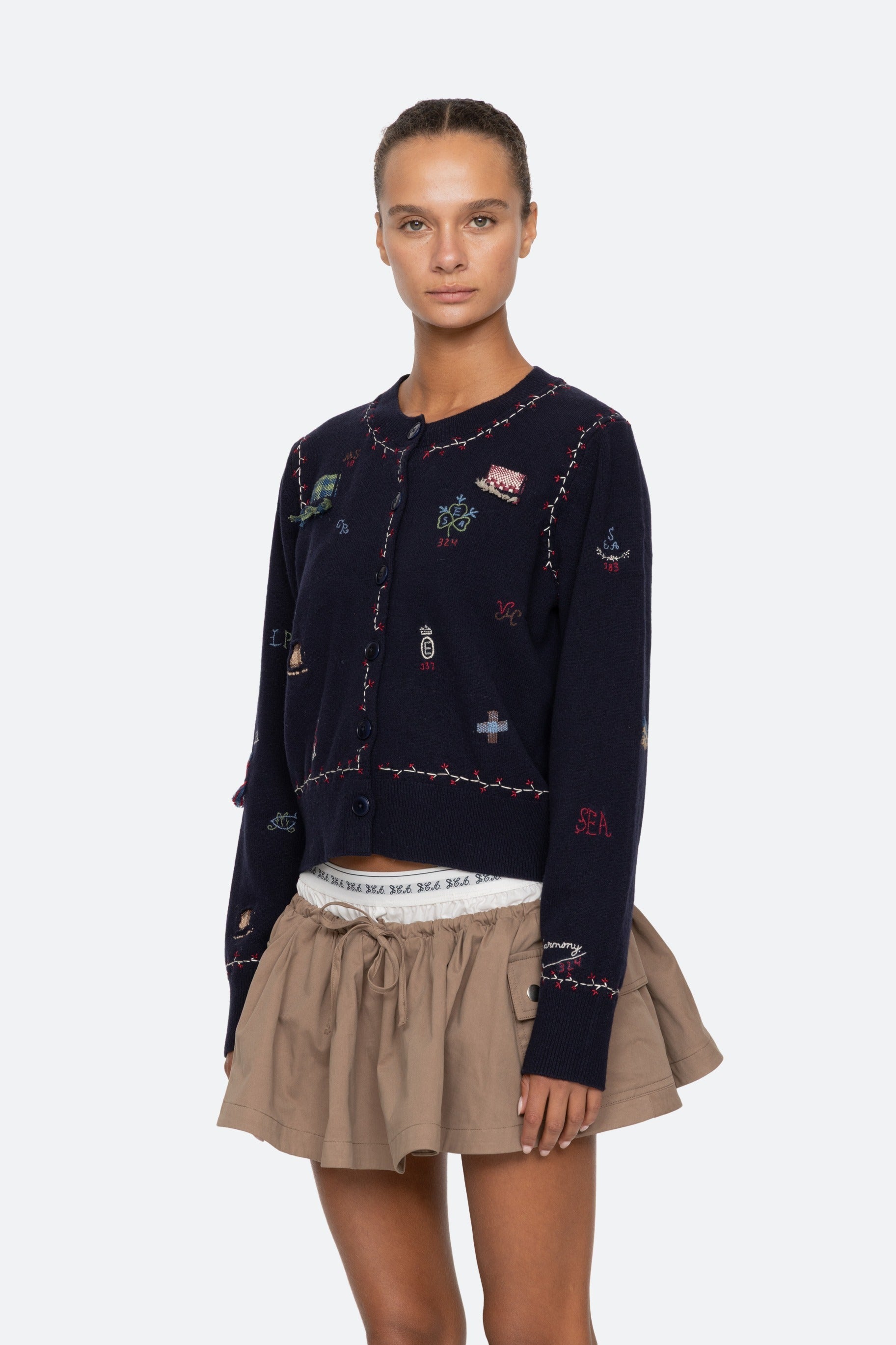 Sea New York Claira Embroidered Knit Cardigan