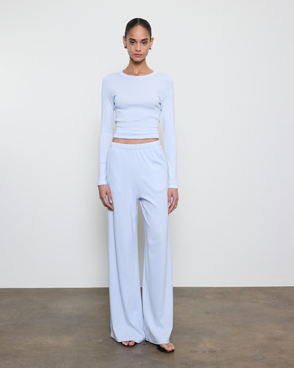 Enza Costa New Classic Long Sleeve Tee in Pale Blue