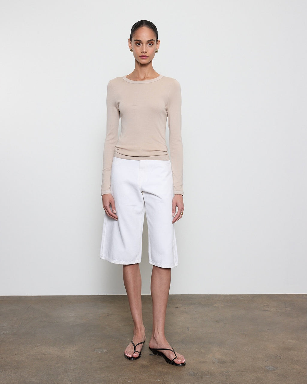 Enza Costa New Classic Long Sleeve Tee in Stone