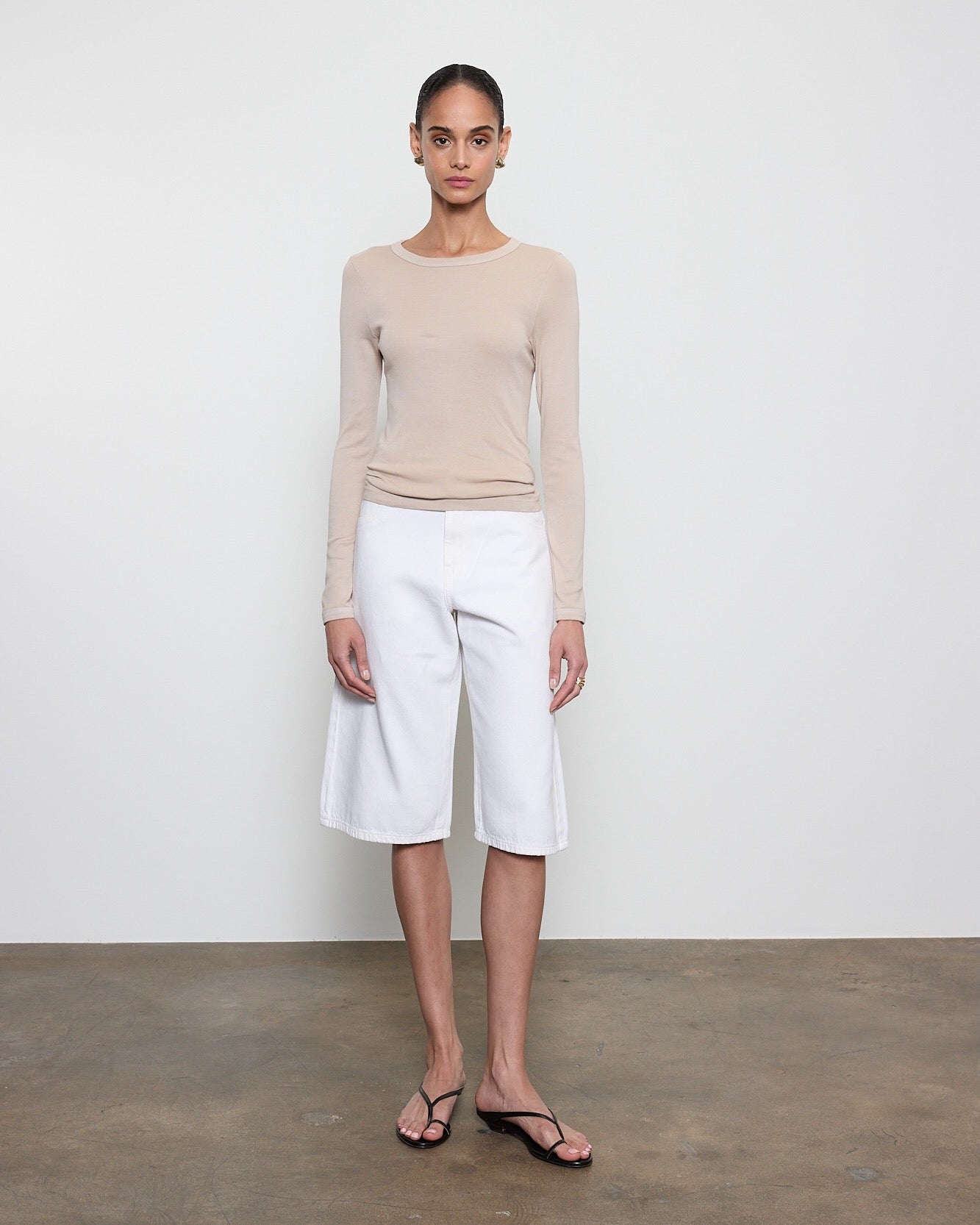 Enza Costa New Classic Long Sleeve Tee in Stone