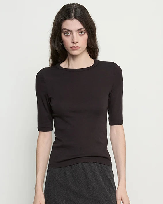 Enza Costa New Classic Half Sleeve Tee in Black