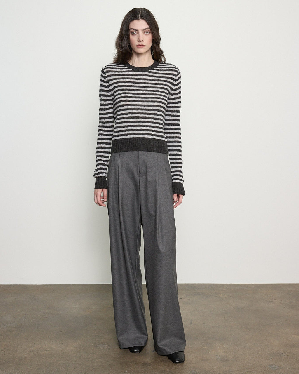 Enza Costa Cashmere Shrunken Crew in Classic Stripe