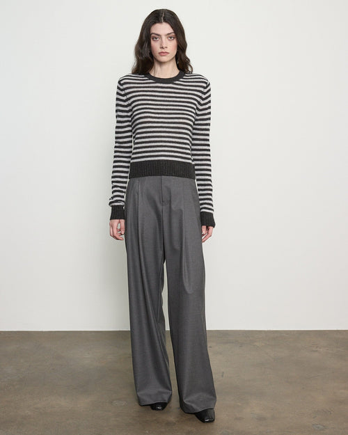 Enza Costa Cashmere Shrunken Crew in Classic Stripe