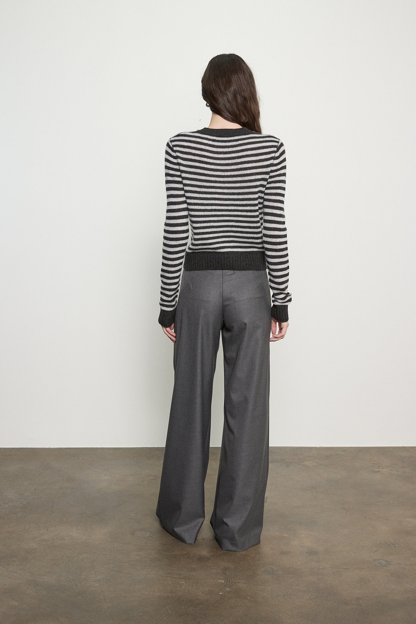 Enza Costa Cashmere Shrunken Crew in Classic Stripe