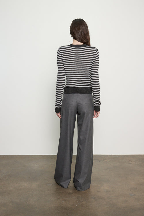 Enza Costa Cashmere Shrunken Crew in Classic Stripe