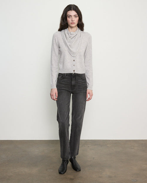 Enza Costa Cashmere Shrunken Cardigan in Light Heather Grey