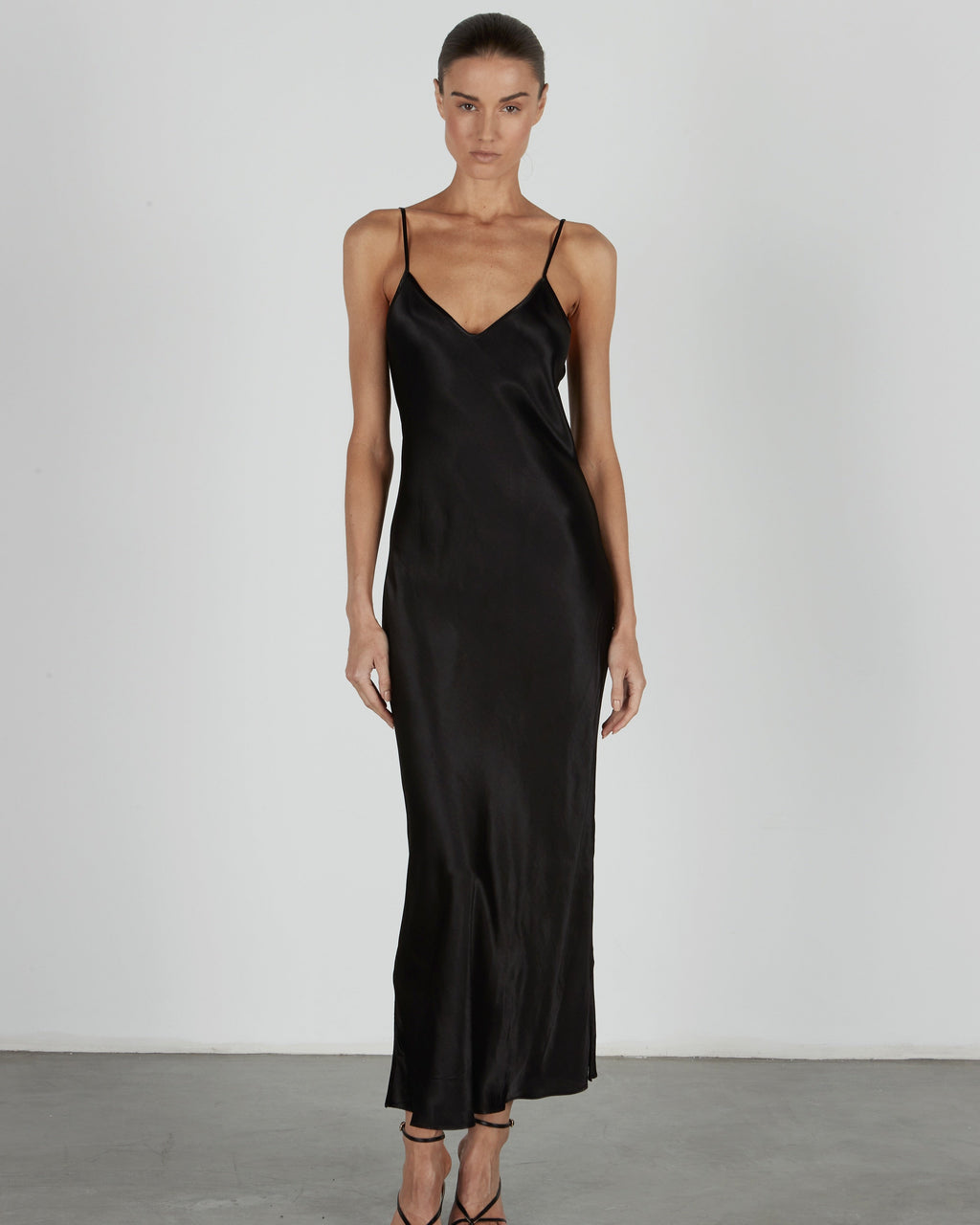 Enza Costa Bias Cut Slip Dress in Black