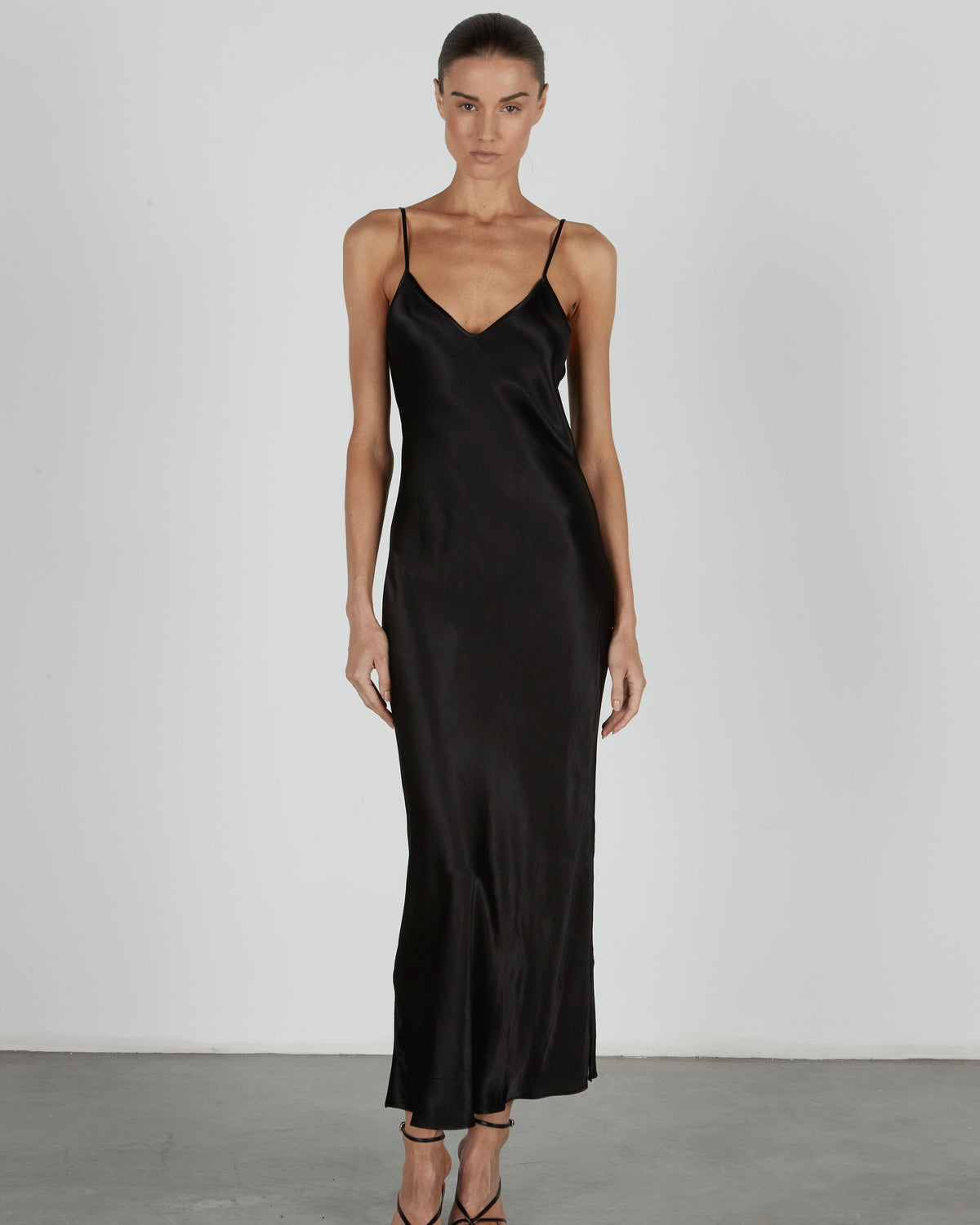 Enza Costa Bias Cut Slip Dress in Black