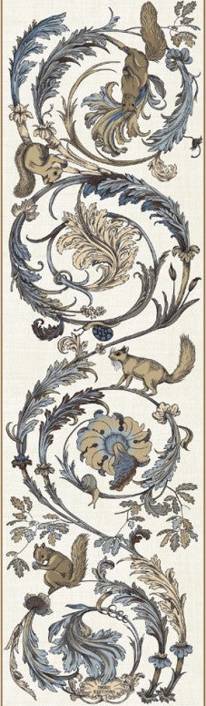 Decorative border with floral and animal elements on a beige background