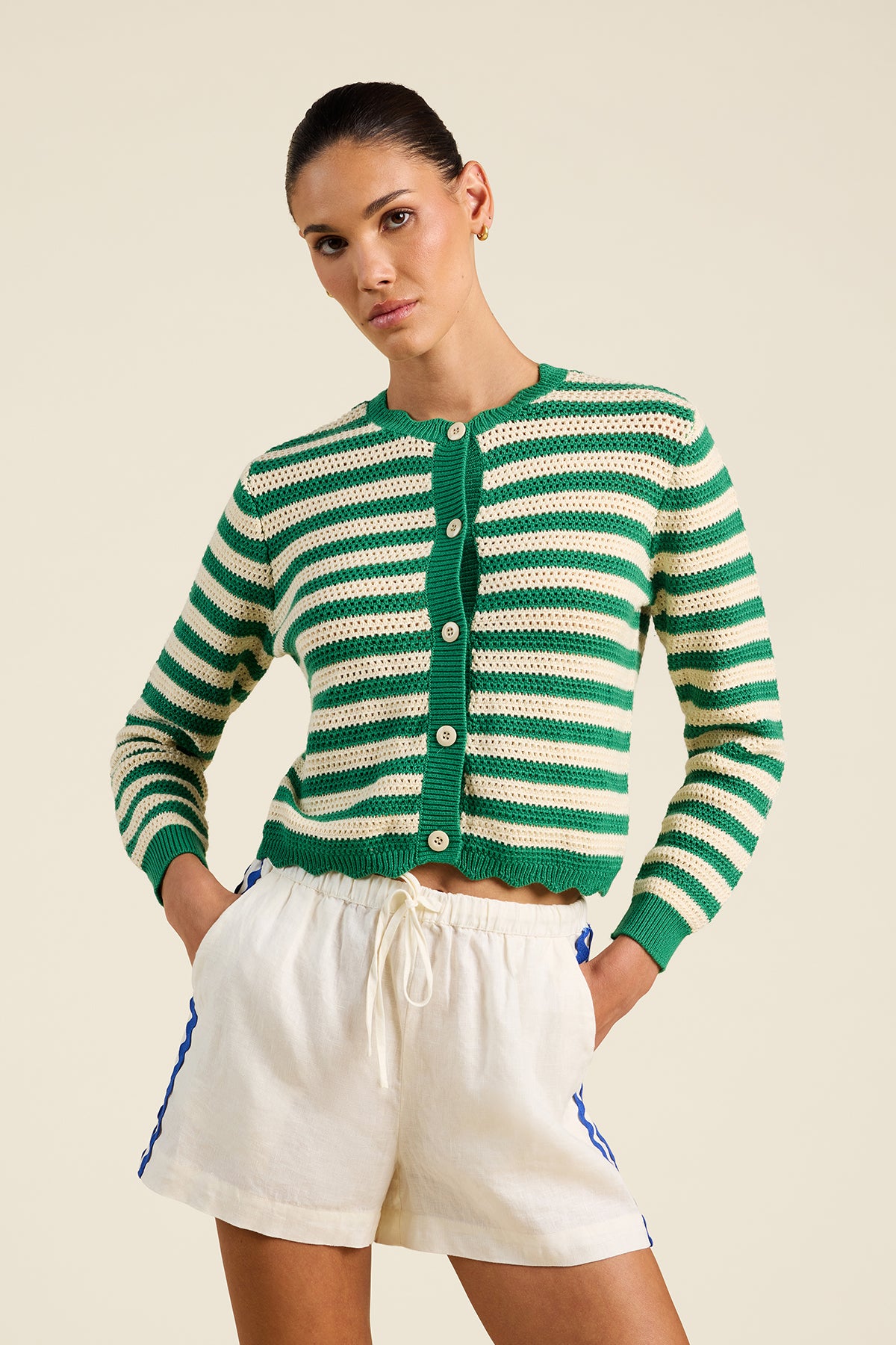 Trovata Vento Cardigan in Green Stripe
