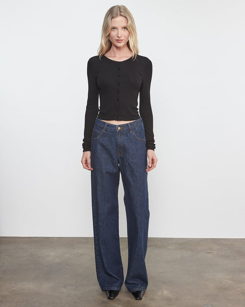 Enza Costa Silk Rib Essential Cardigan in Black