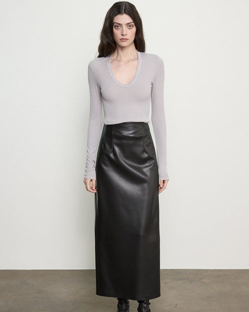 Enza Costa Fluid Silk Rib Essential U in Light Grey