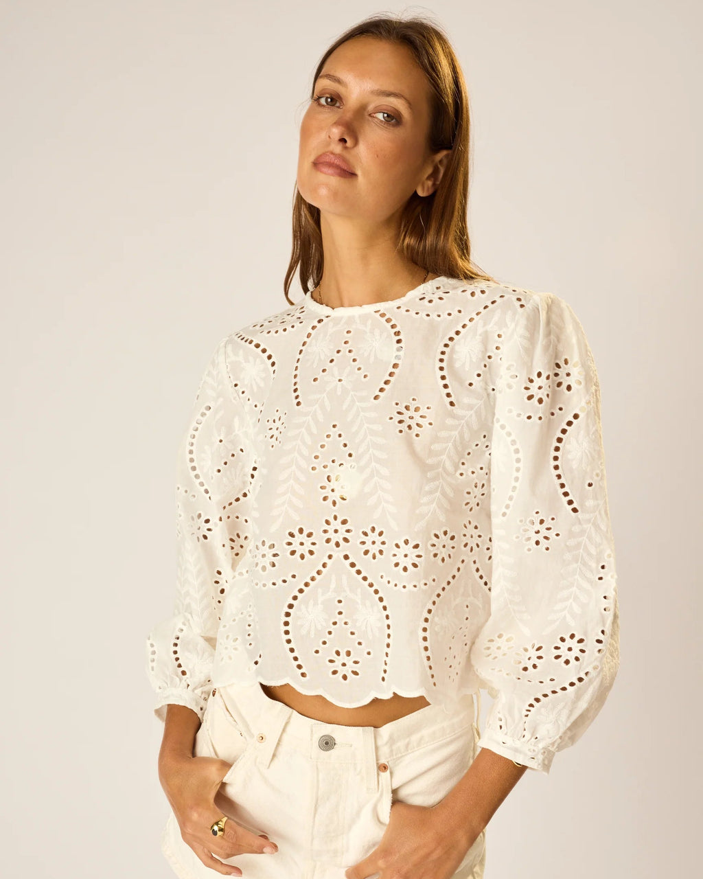 Natalie Martin Lisa Top in Athena Embroidery Salt