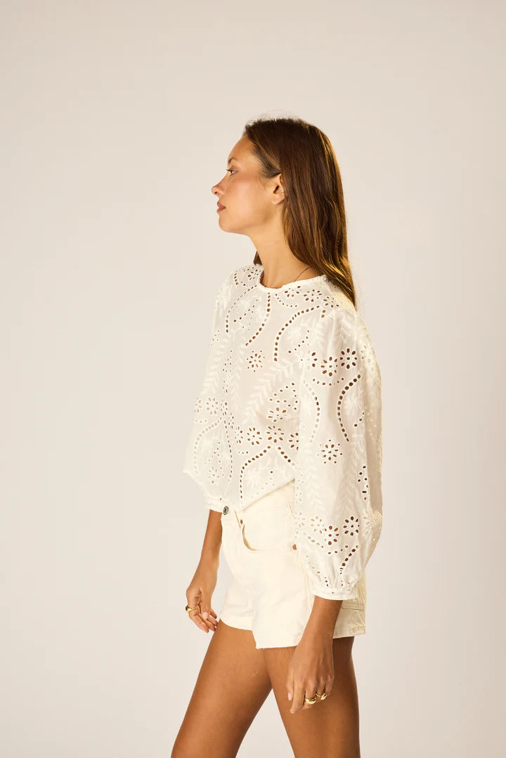 Natalie Martin Lisa Top in Athena Embroidery Salt