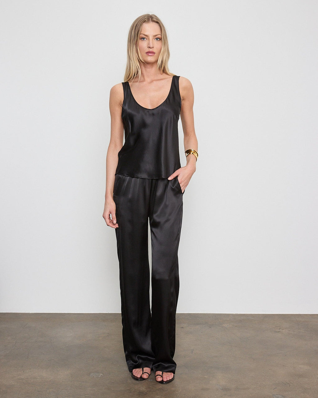 Enza Costa Silk Satin U Tank in Black