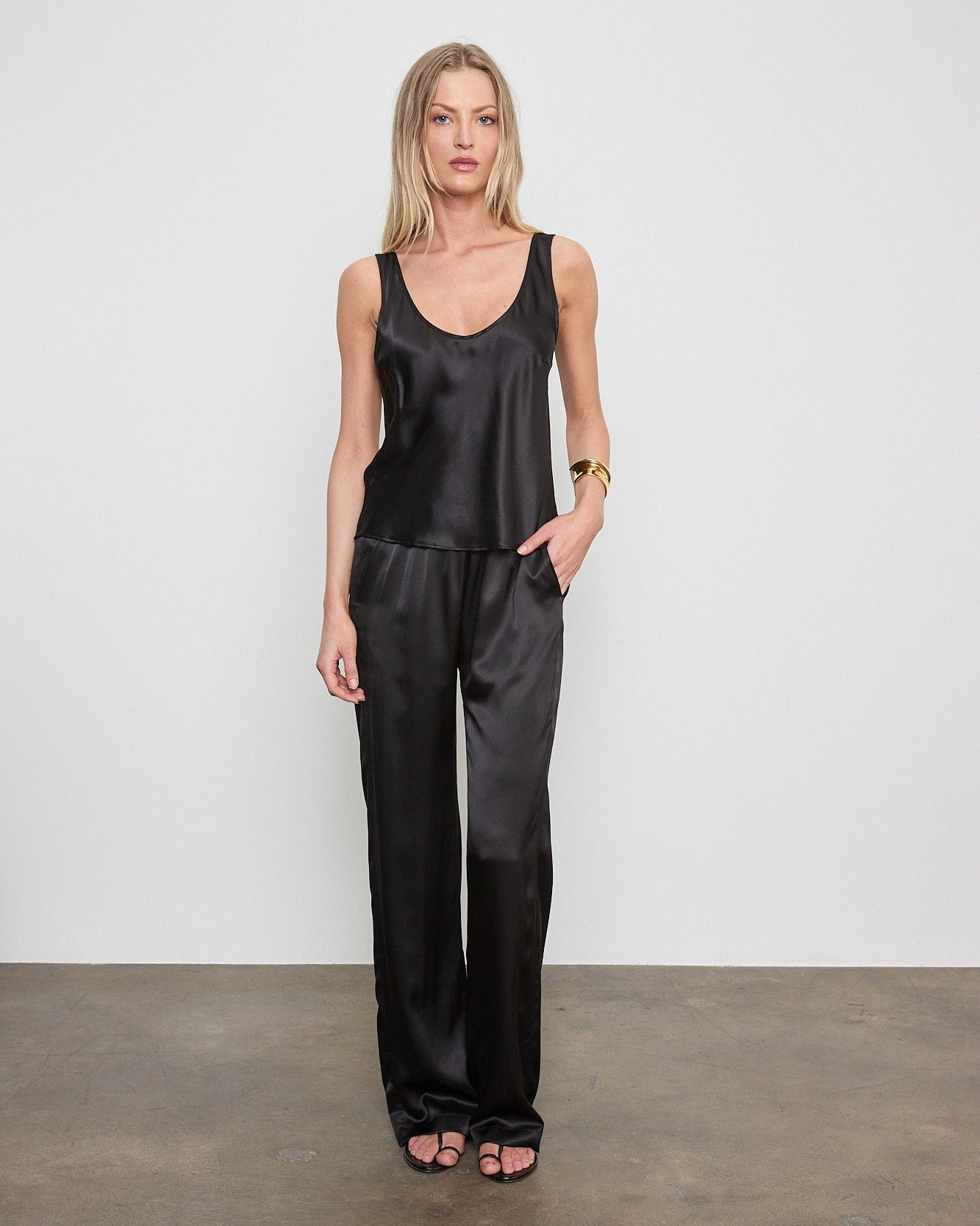 Enza Costa Silk Satin U Tank in Black