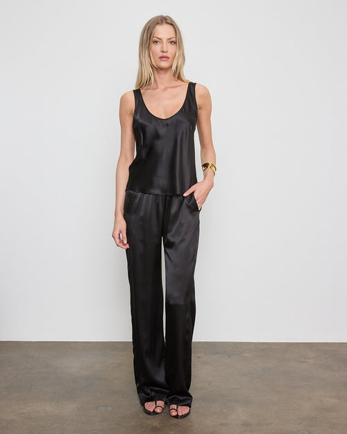 Enza Costa Silk Satin U Tank in Black