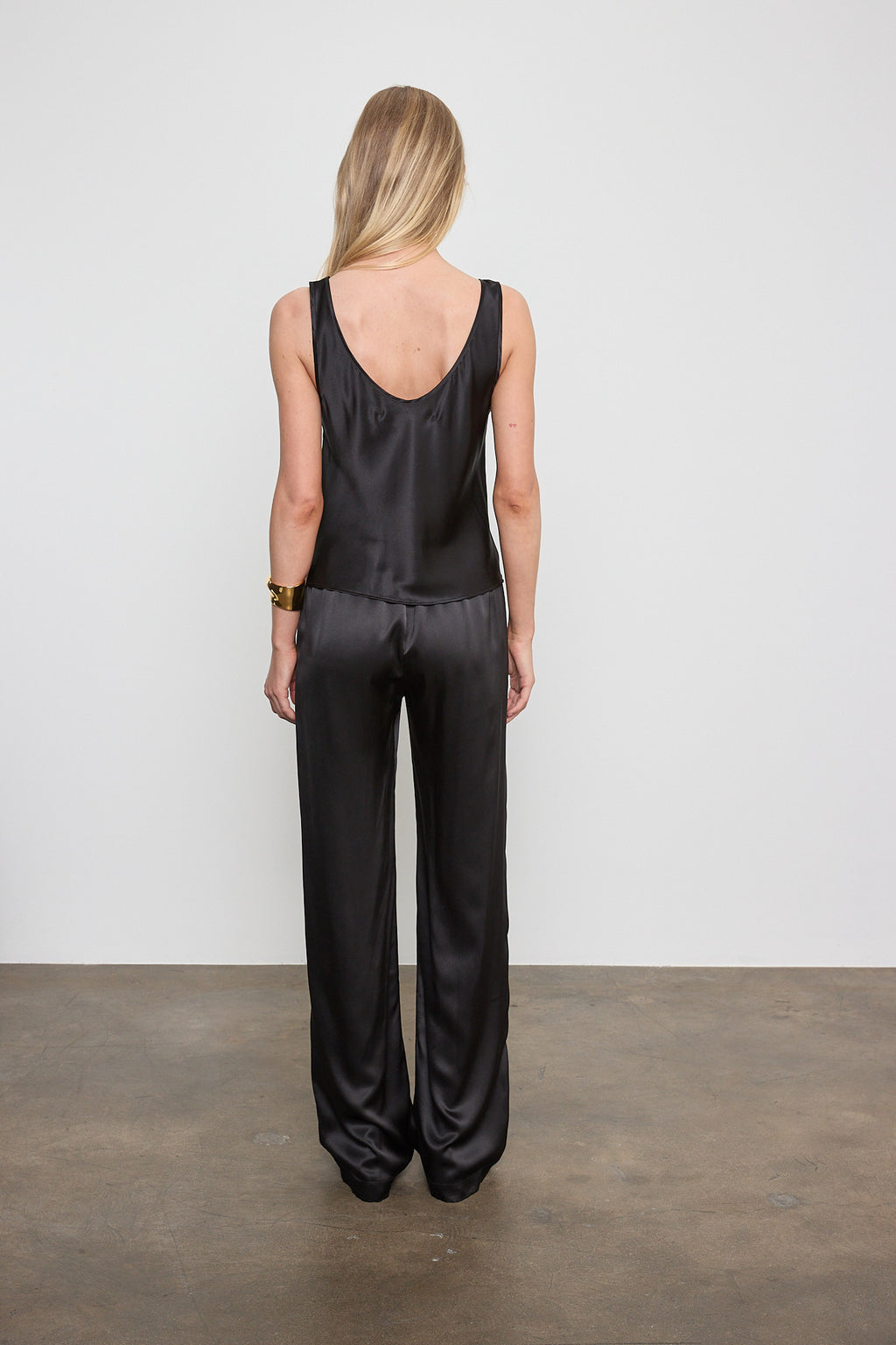 Enza Costa Silk Satin U Tank in Black